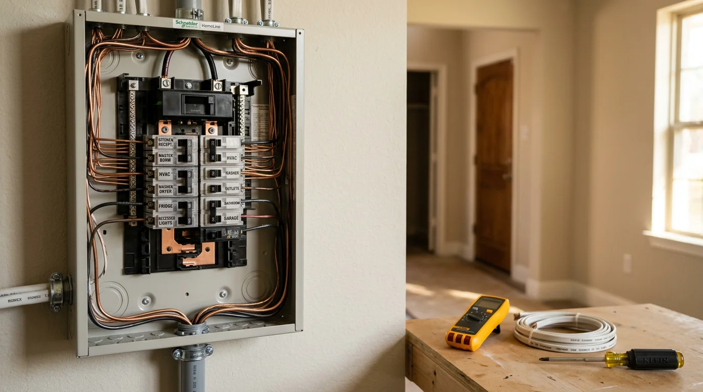 Electrician installing wiring in a home