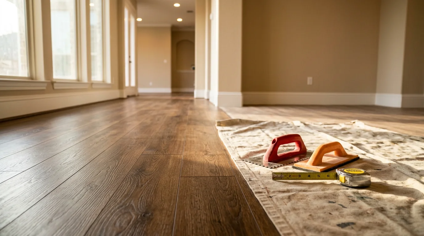 Flooring installation in a residential kitchen