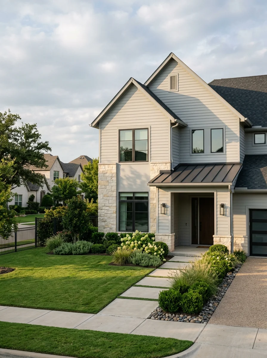 Updated kitchen in an Allen master-planned community home with new cabinet installation, recessed LED lighting, and fresh flooring replacing original early-2000s builder finishes.