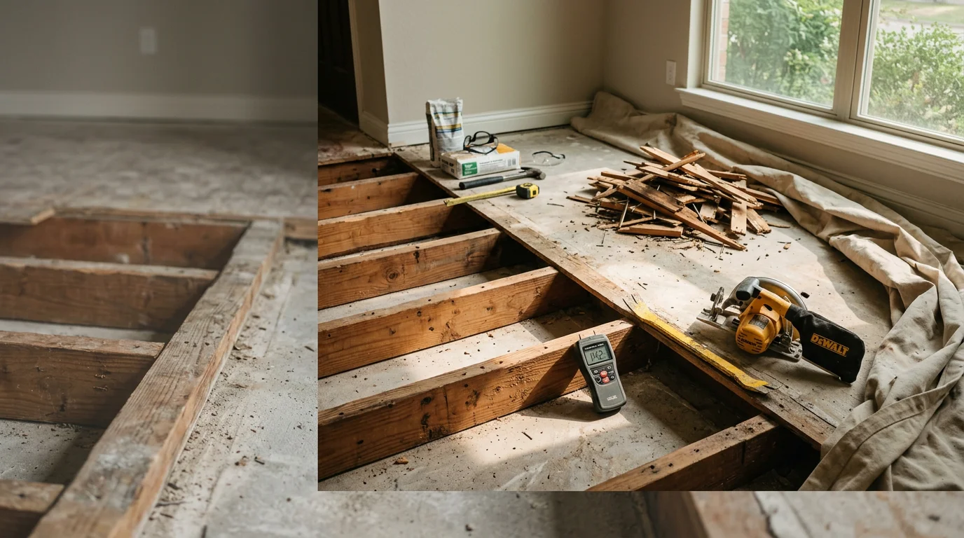 Freshly replaced flooring in a Dallas-area home showing a clean, level surface after full tear-out and installation. The room reflects the updated look typical of DFW residential renovation projects handled by Luxe Haven LLC.