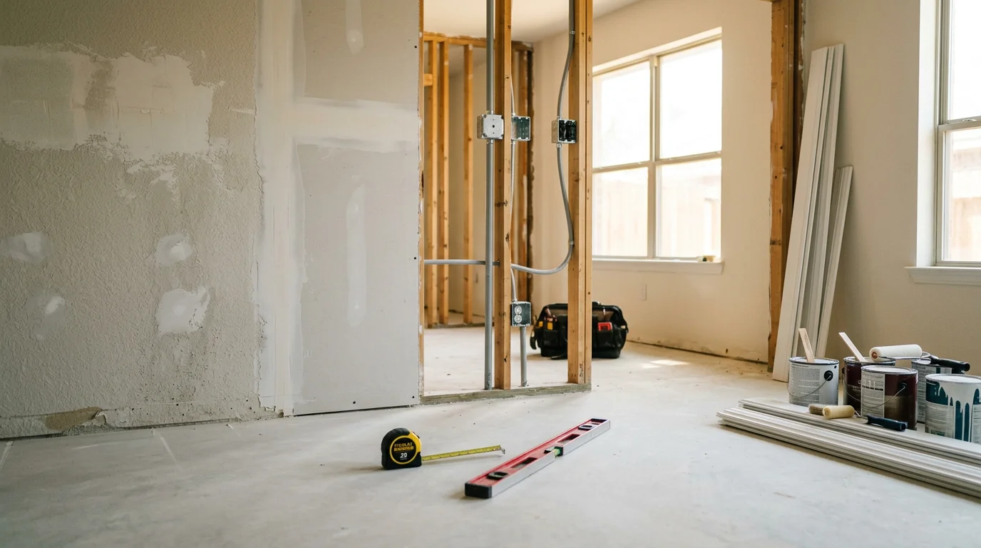 Remodeled interior living space in a Dallas-area home showing updated flooring, fresh trim work, and an open floor plan layout. Work completed by Luxe Haven LLC serving Dallas and surrounding North Texas communities.